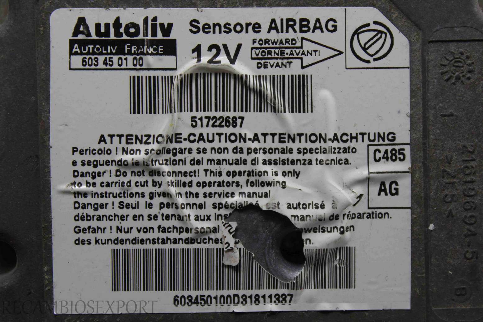 Centralita de airbag Opel Vectra Lancia Ypsilon 51722687 Autoliv 603450100 603 45 01 00 AG - foto 2