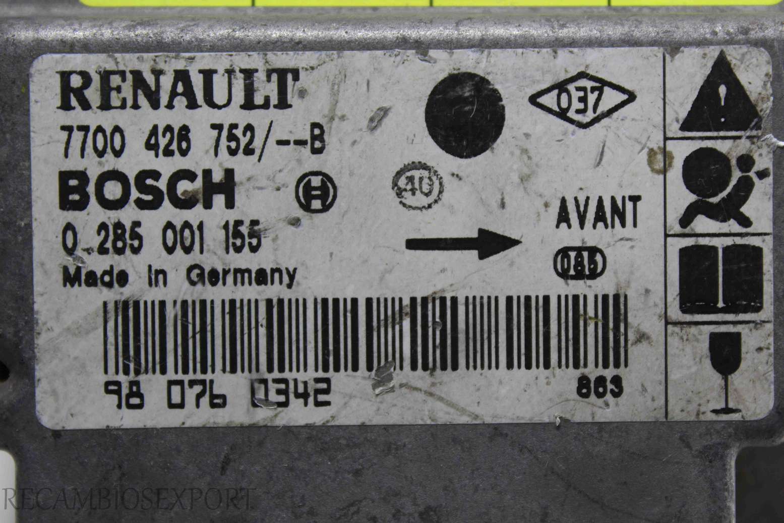 Centralita de airbag Renault Clio 7700426752B 7700 426 752--B Bosch 0285001155 0 285 001 155 - foto 2
