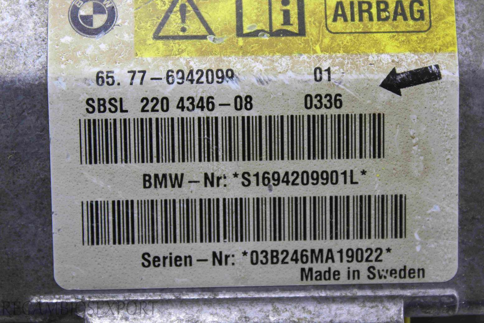 Centralita de airbag BMW E60 E61 E63 65776942099 65.77-6942099 - foto 2