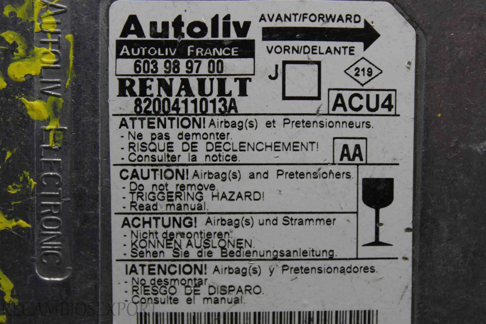 Centralita de airbag Renault Scenic 8200411013A Autoliv 603989700 60 98 97 003 ACU4 AA - foto 3