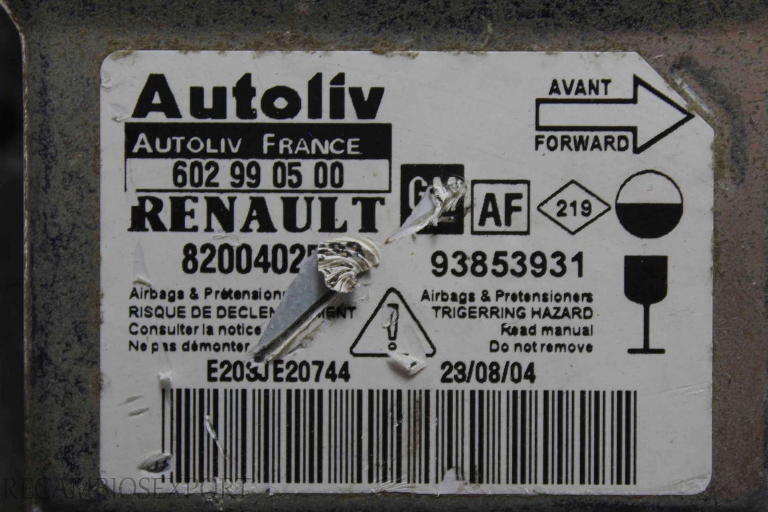 Centralita de airbag Opel Vivaro 8200402593 93853931 Autoliv 602990500 602 99 05 00 - foto 2