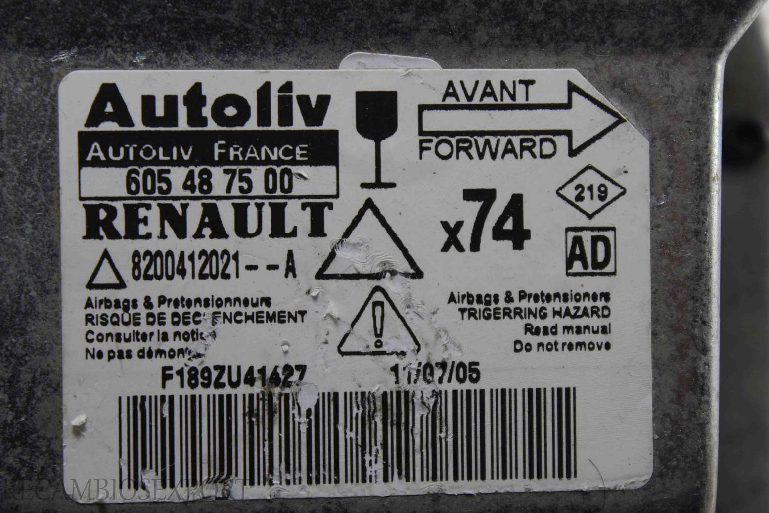 Centralita de airbag Renault Laguna 8200412021A 8200412021-A AD Autoliv 605487500 605 48 75 00 - foto 2