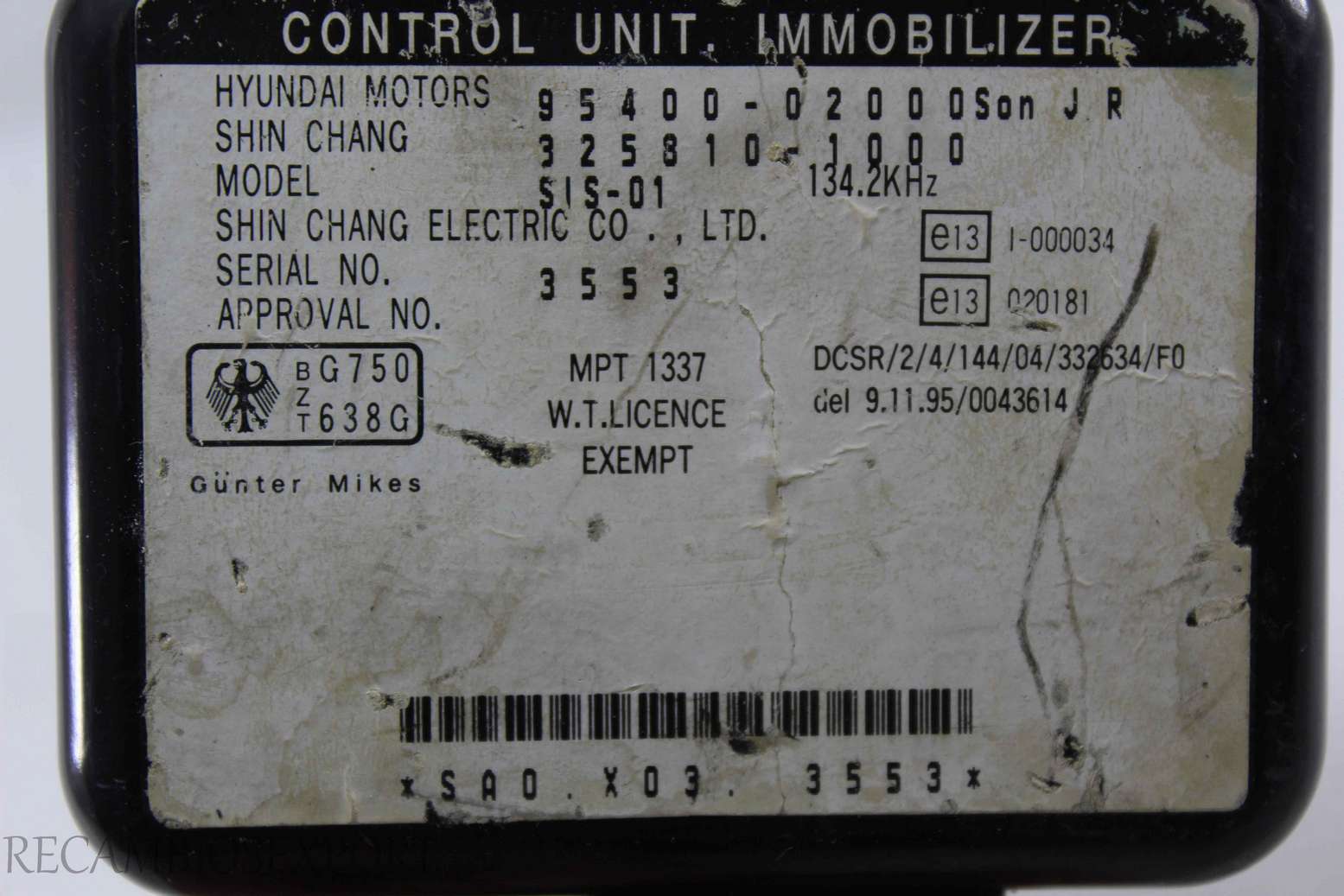 Centralita de inmovilizador Hyundai Atos Prime 9540002000 95400-02000 9540002000SonJR 9540002000Son JR 3258101000 325810-1000 - foto 2