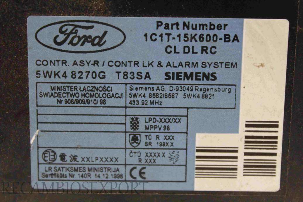 Centralita confort Ford Transit 1C1T15K600BA 1C1T-15K600-BA Siemens 5WK48270G 5WK4 8270G - foto 2