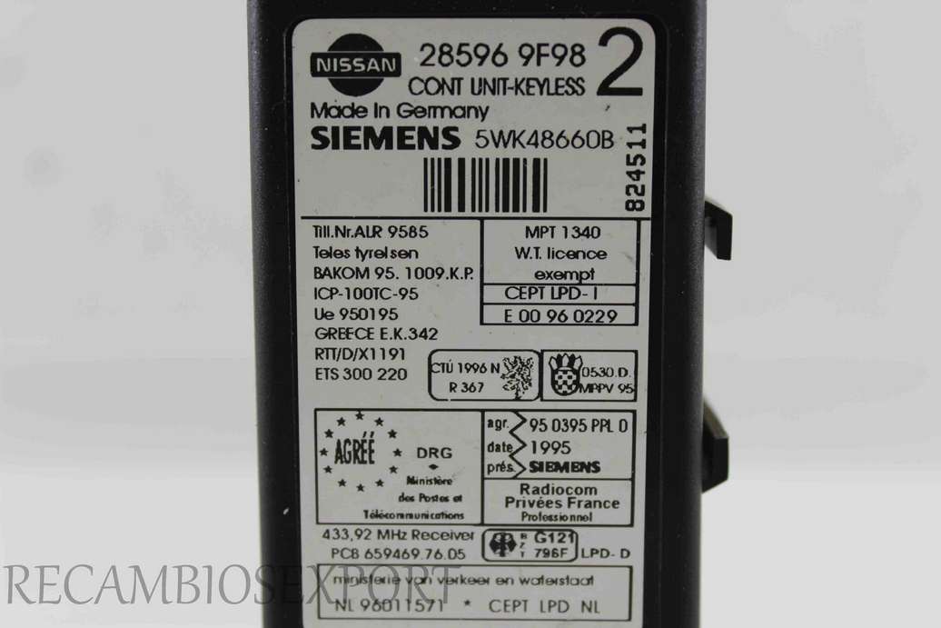 Modulo de inmovilizador Nissan Micra Primera 285969F98 28596 9F98 Siemens 5WK48660B - foto 2