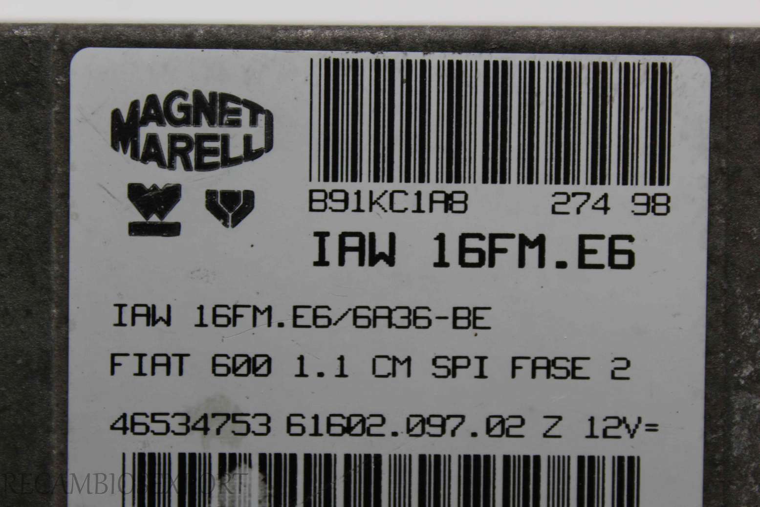 Centralita del motor Fiat Seicento 46534753 Magneti Marelli 6160209702 61602.097.02 IAW16FME6 IAW 16FM.E6 - foto 2