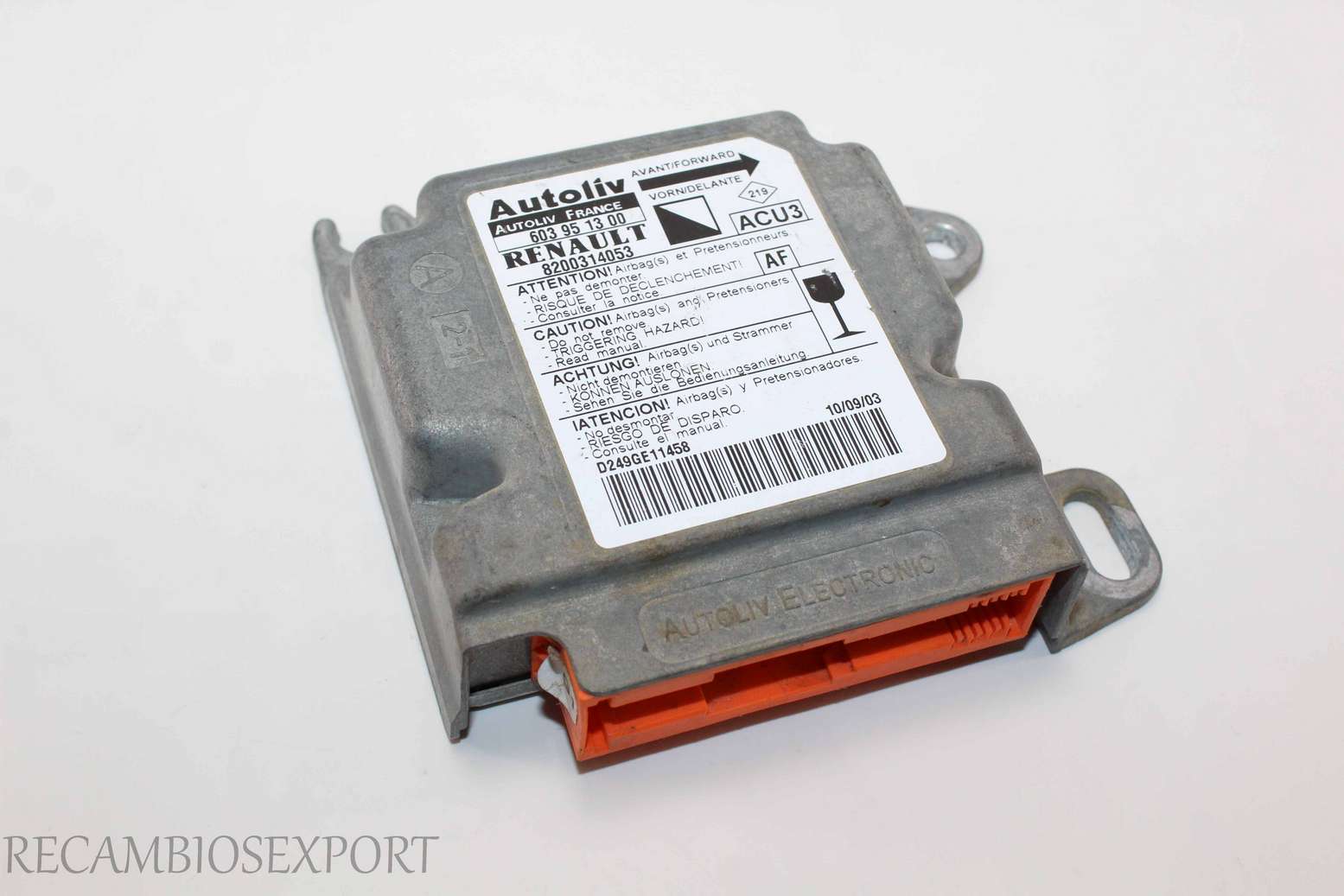 Centralita de airbag Renault Kangoo 8200314053 Autoliv 603951300 603 95 13 00 ACU3 AF - foto 1