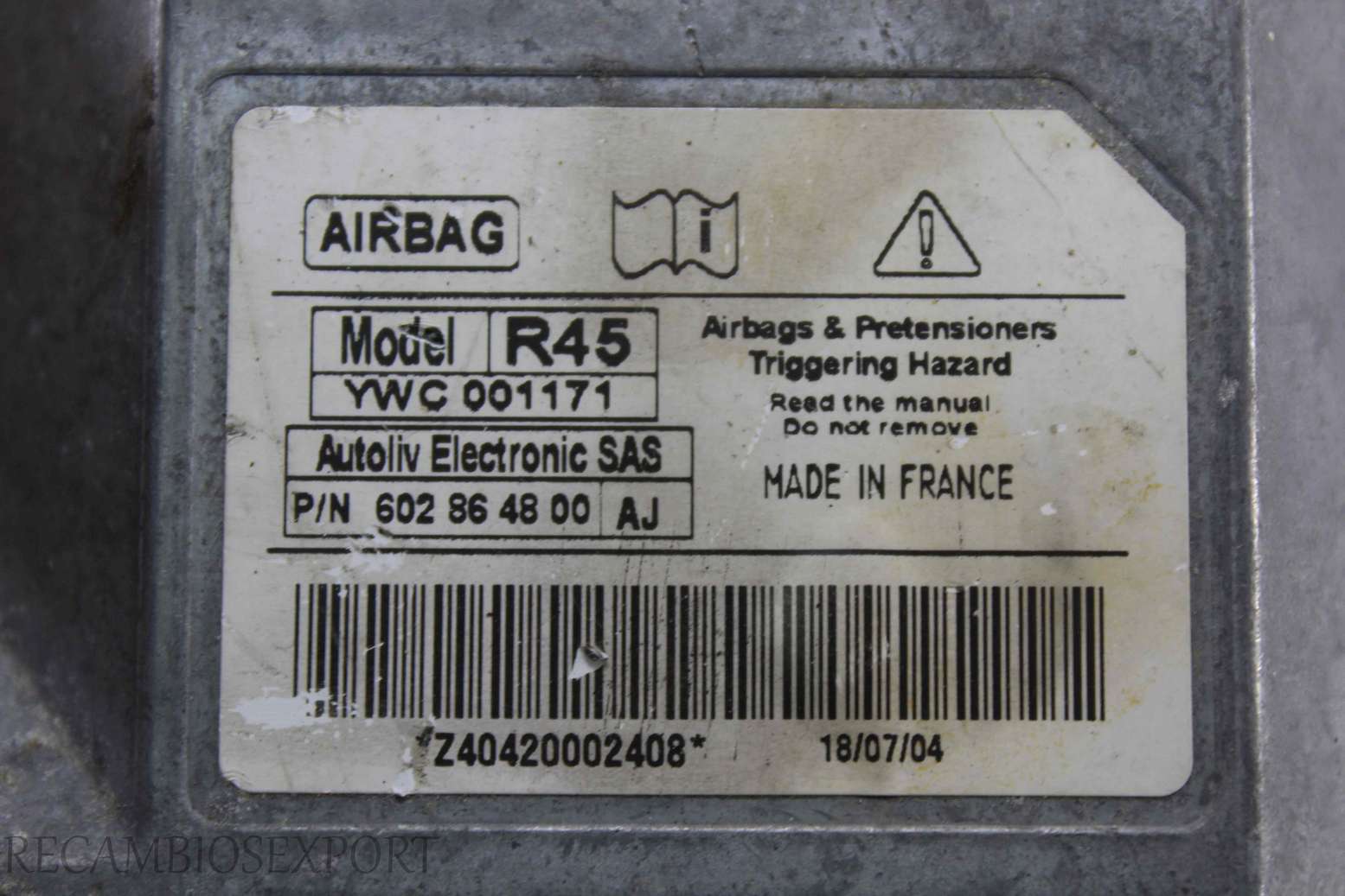 Centralita de airbag Rover 45 YWC001171 602864800AJ 602864800AJ 602 86 48 00 AJ - foto 2