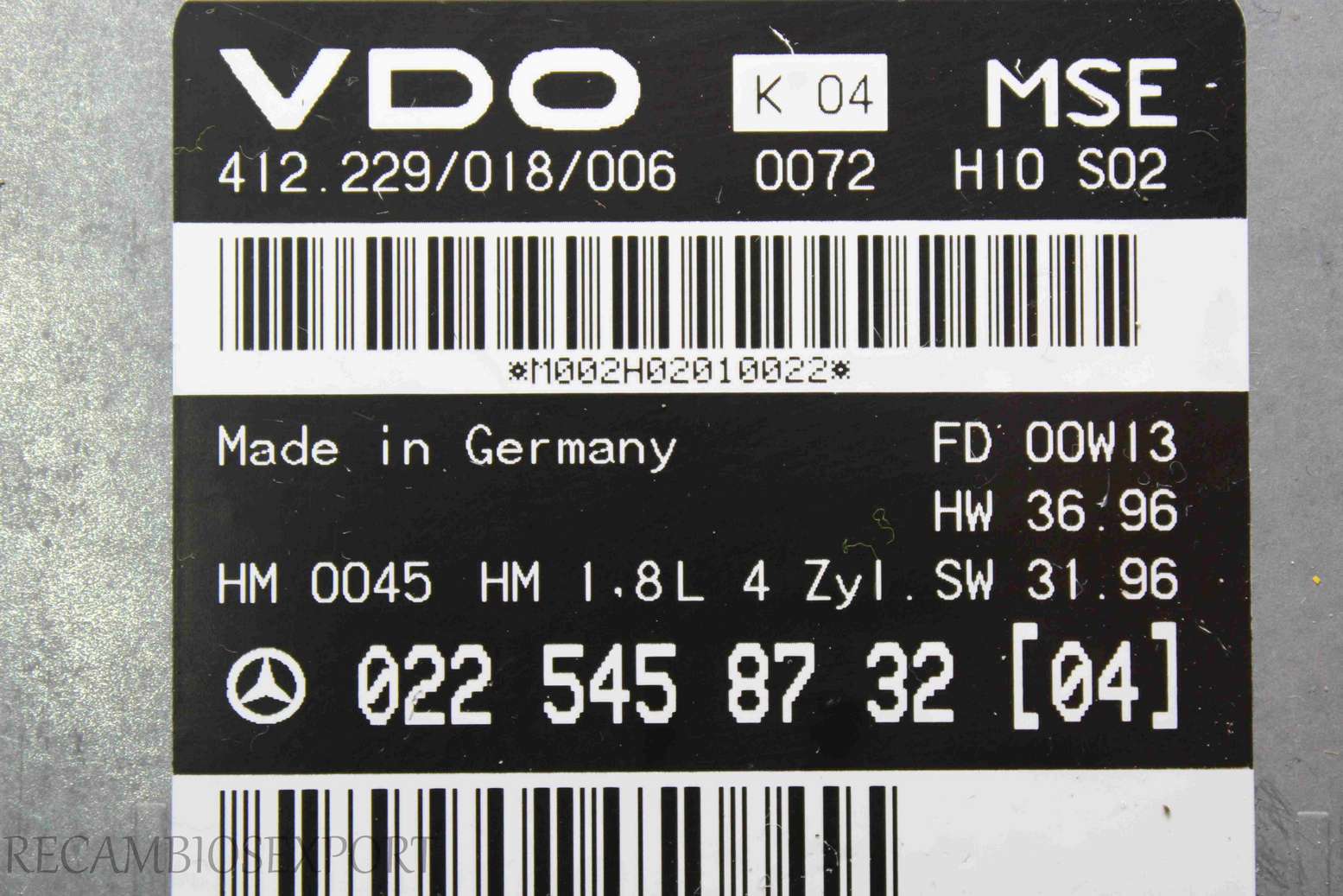Centralita del motor Mercedes W202 0225458732 022 545 87 32 VDO 412229018006 412.229/018/006 - foto 2