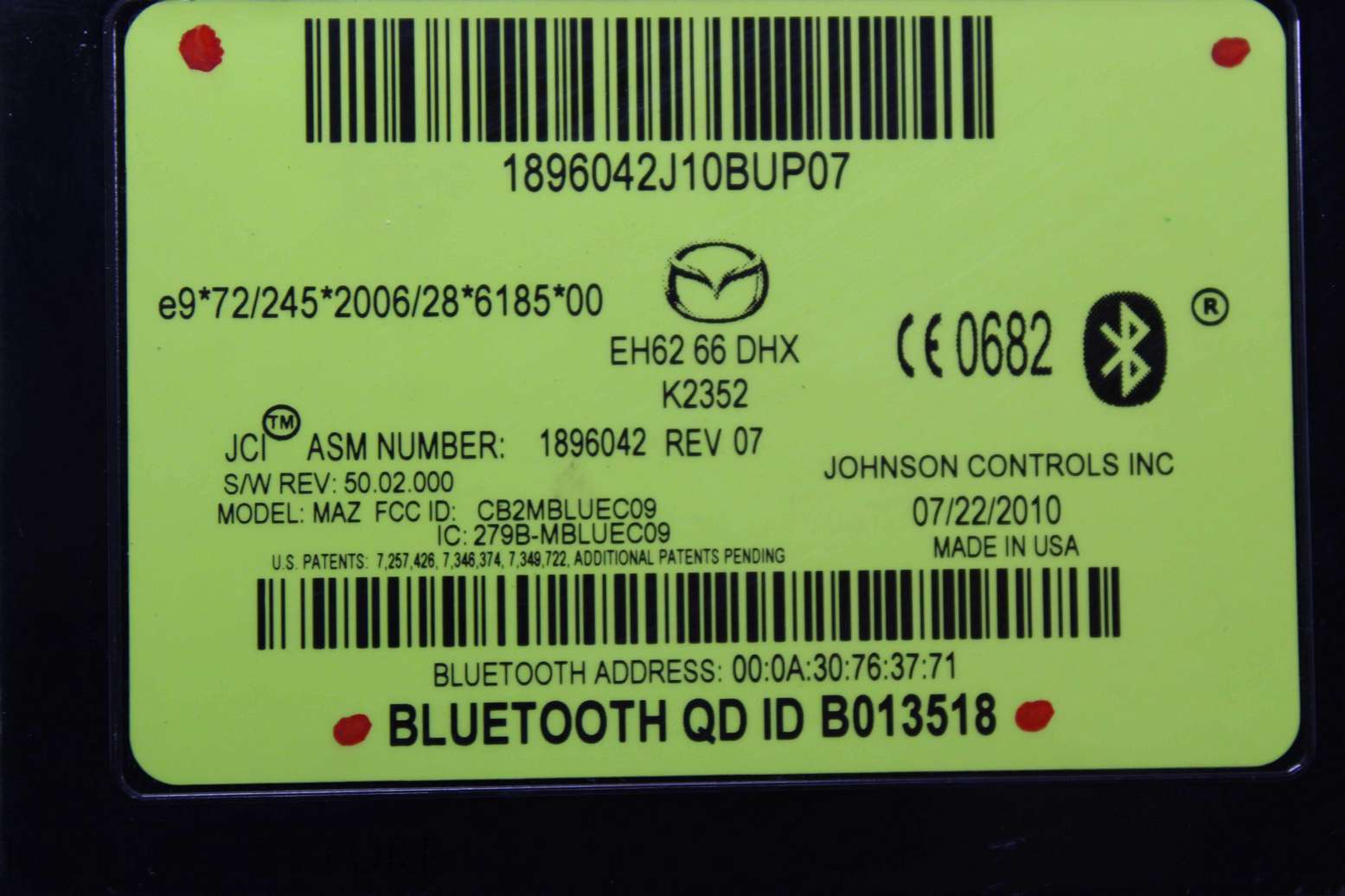 Módulo de bluetooth control Mazda CX-7EH6266DHX EH62 66 DHX K2352 1896042REV07 1896042 REV 07 - foto 2