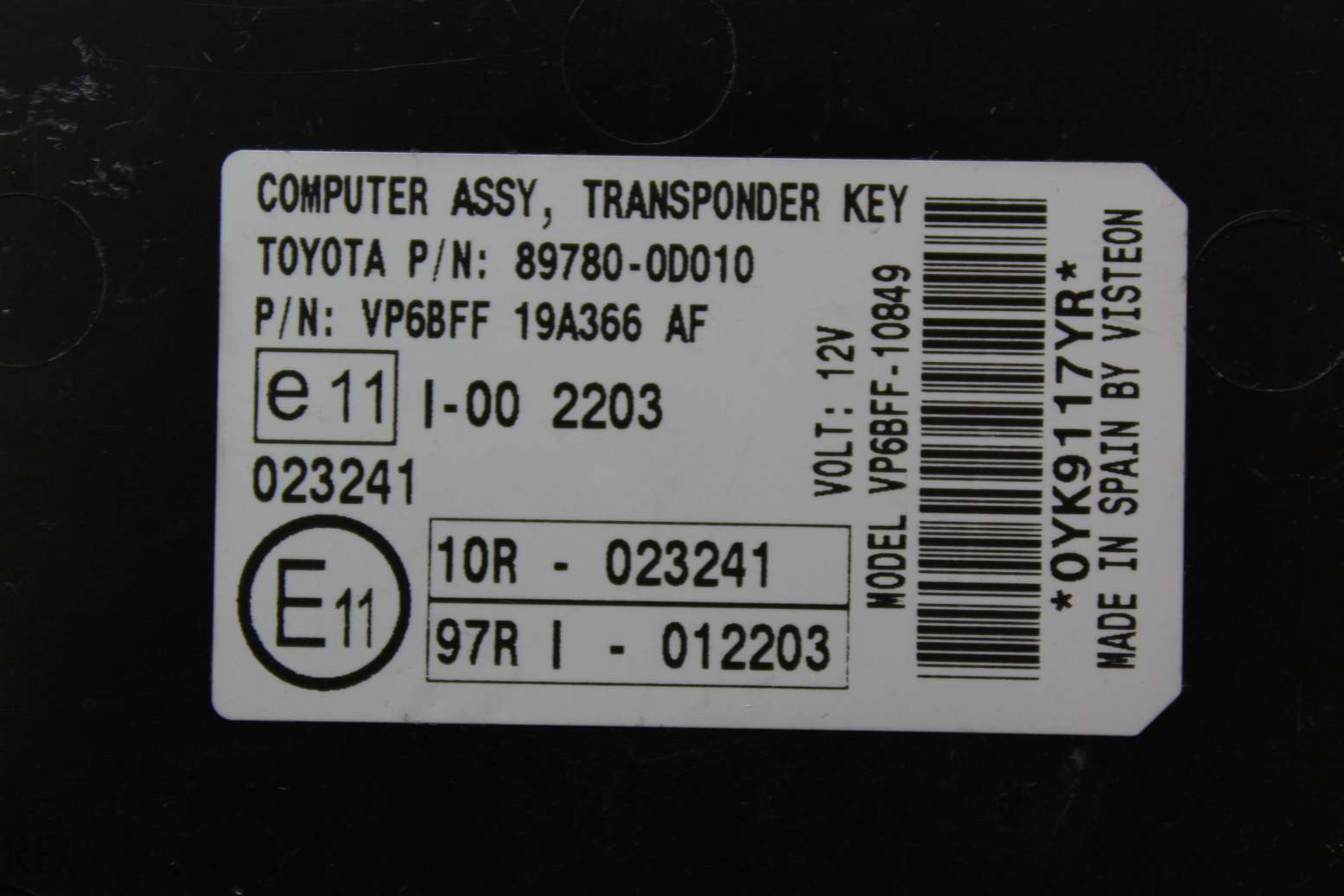 Caja de conexiones Toyota Yaris 897800D010 89780-0D010 VP6BFF19A366AF VP6BFF 19A366 AF - foto 2
