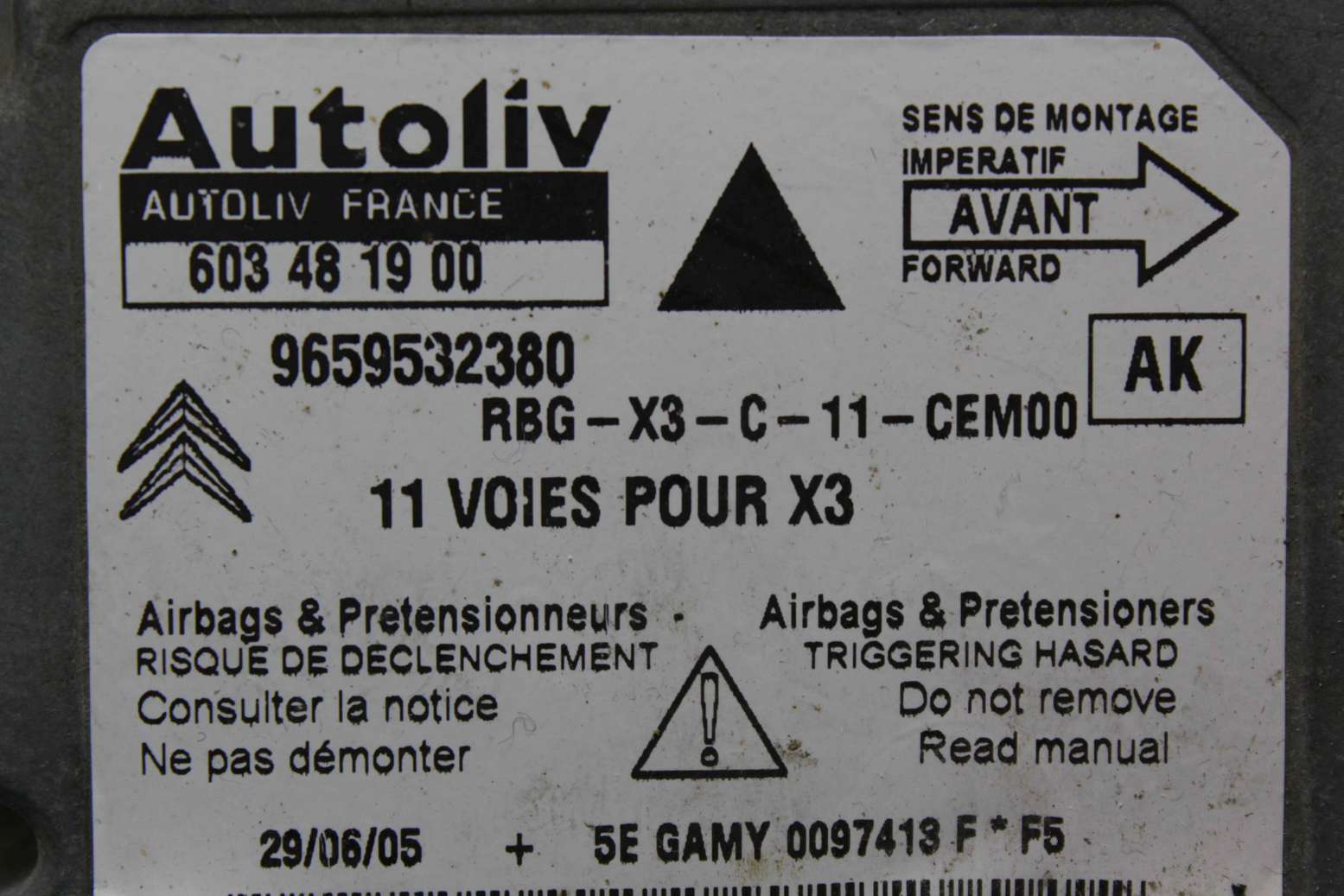 Centralita de airbag Citroen C5 9659532380 AK Autoliv 603481900 603 48 19 00 - foto 2