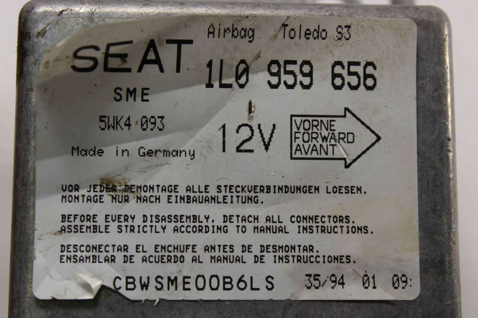 Centralita de airbag Seat Toledo Ibiza 1L0959656 1L0 959 656 Siemens 5WK4093 5WK4 093 - foto 2