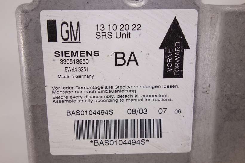 Centralita de airbag Opel Vectra 13102022 330518650 Siemens 5WK43261 BAS0104494S BA - foto 2