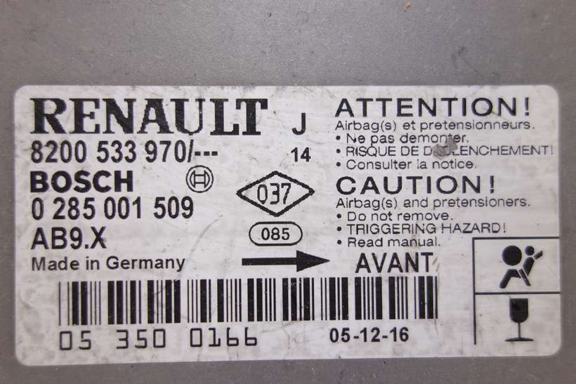 Centralita de airbag Renault Modus 8200533970 8200 533 970 Bosch 0285001509 0 285 001 509 - foto 2