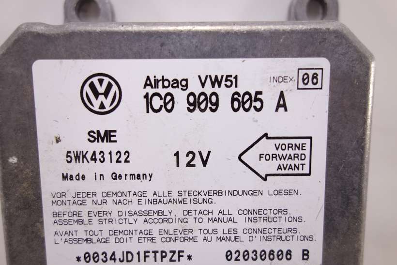 Centralita de airbag VW Golf 1C0909605A 1C0 909 605 A Siemens 5WK43122 5WK43 122 INDEX06 INDEX 06 - foto 2