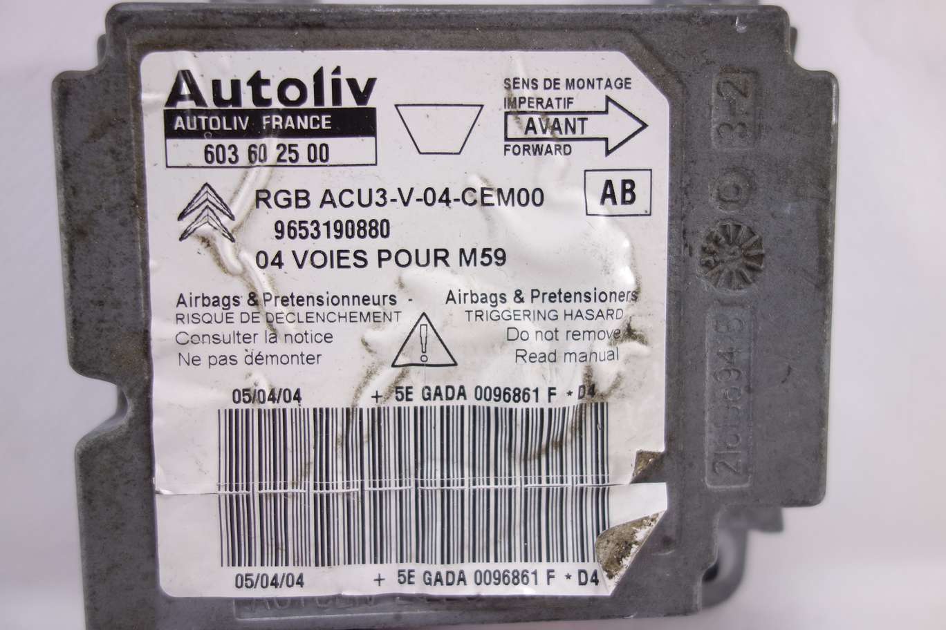 Centralita de airbag Peugeot Citroen 9653190880 603602500 603 60 25 00 AB - foto 2