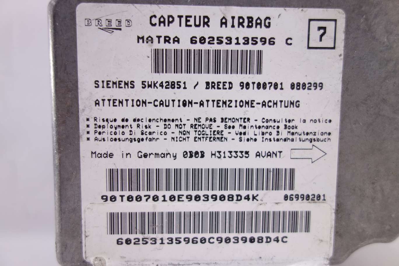 Centralita de airbag Renault Espace 6025313596C 6025313596 C Siemens 5WK42851 - foto 2