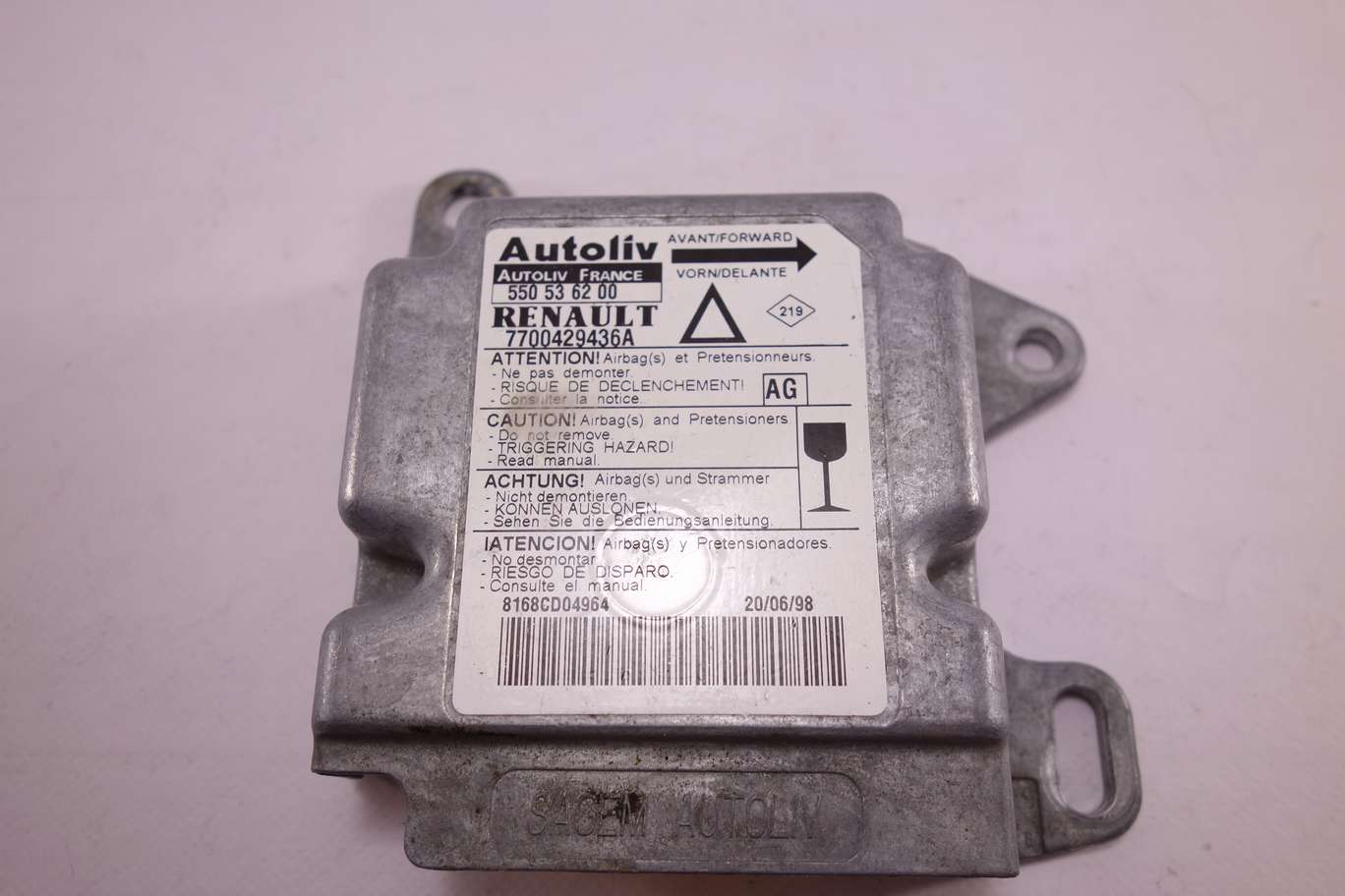Centralita de airbag Renault Laguna 7700429436A 550536200 550 53 62 00 AG - foto 1