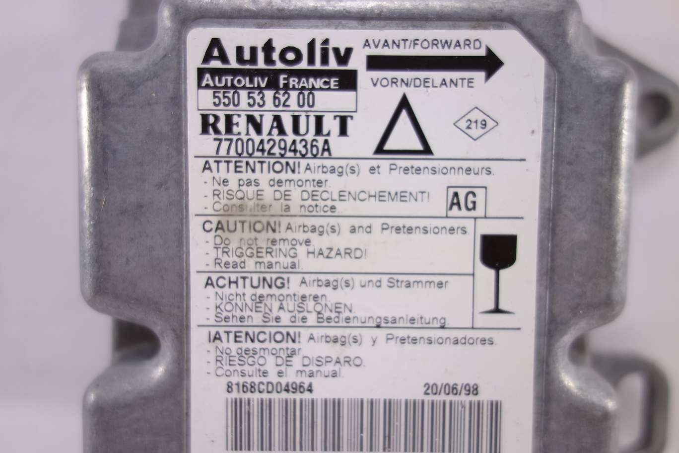 Centralita de airbag Renault Laguna 7700429436A 550536200 550 53 62 00 AG - foto 2