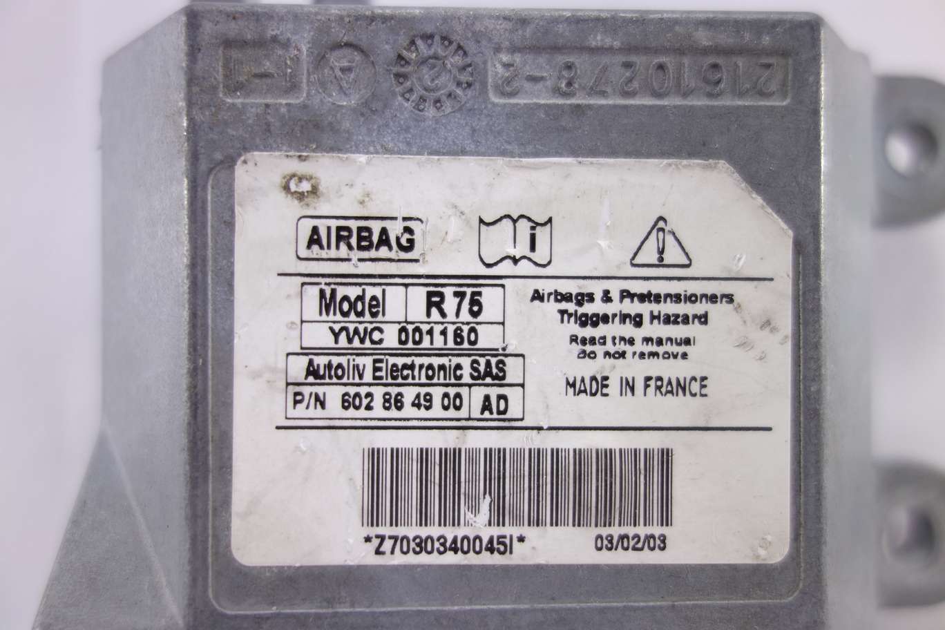 Centralita de airbag Rover YWC001160 YWC 001160 602864900AD 602 86 49 00 AD 602864900 AD - foto 2