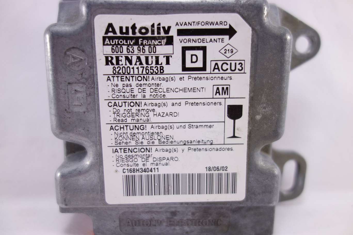 Centralita de airbag Renault Megane 8200117653B 600639600 600 63 96 00 AM - foto 2