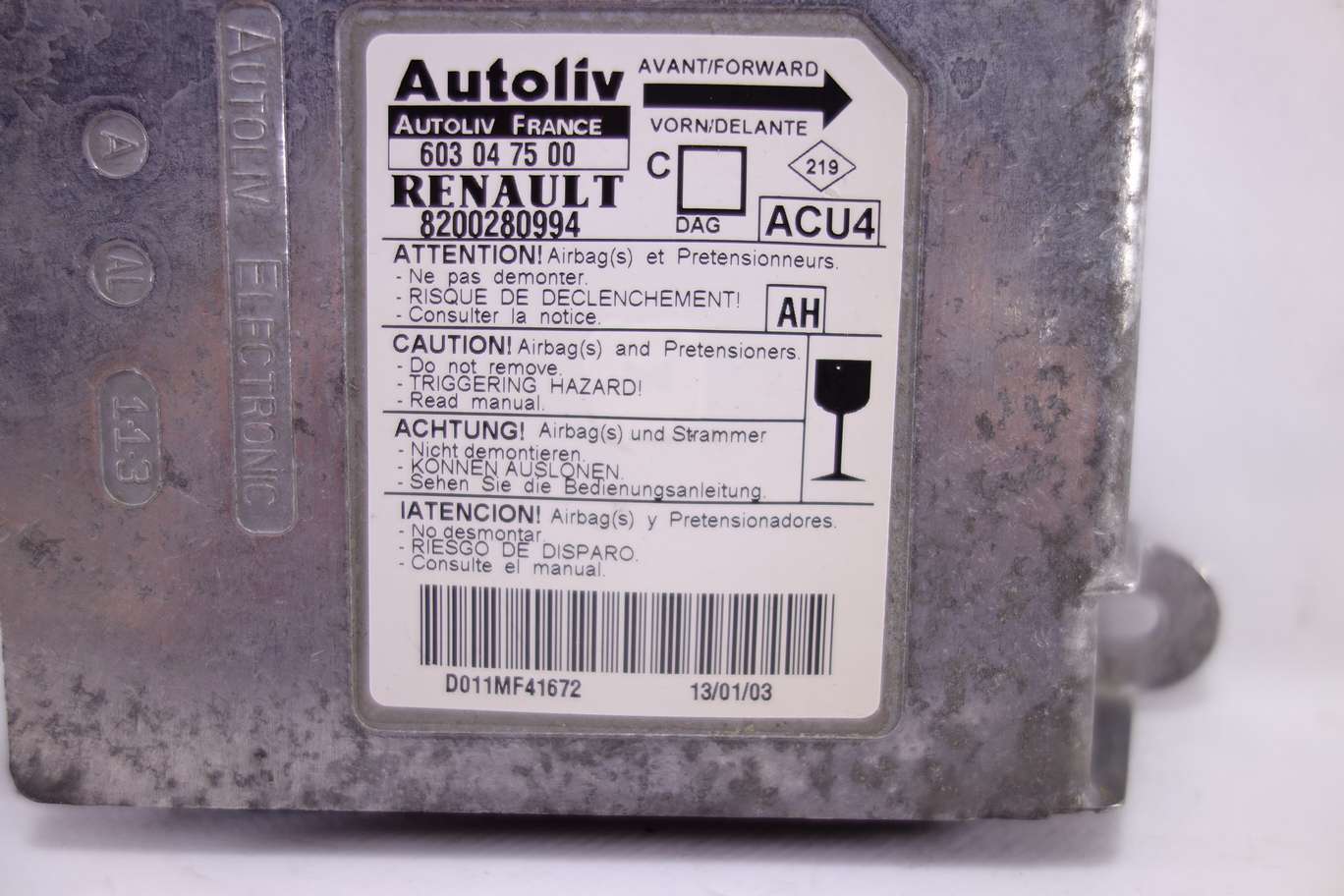 Centralita de airbag Renault Megane 8200280994 Autoliv 603047500 603 04 75 00 AH - foto 2