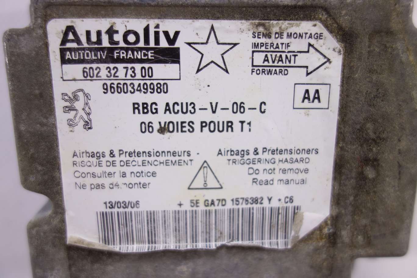 Centralita de airbag Peugeot 206 9660349980 602327300 602 32 73 00 AA - foto 2