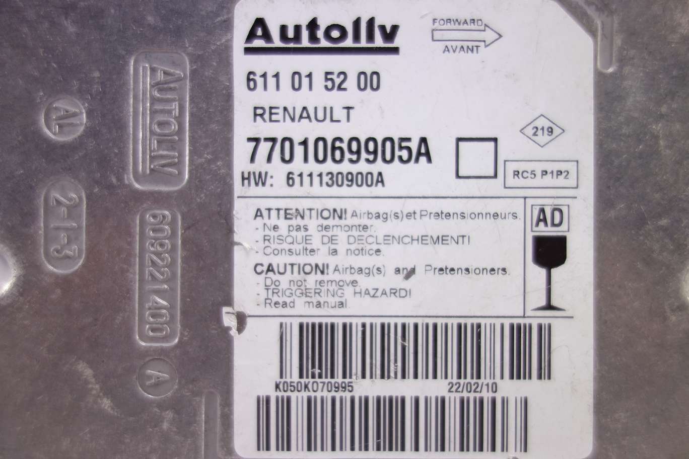 Centralita de airbag Renault Scenic 611015200 611 01 52 00 7701069905A AD - foto 2