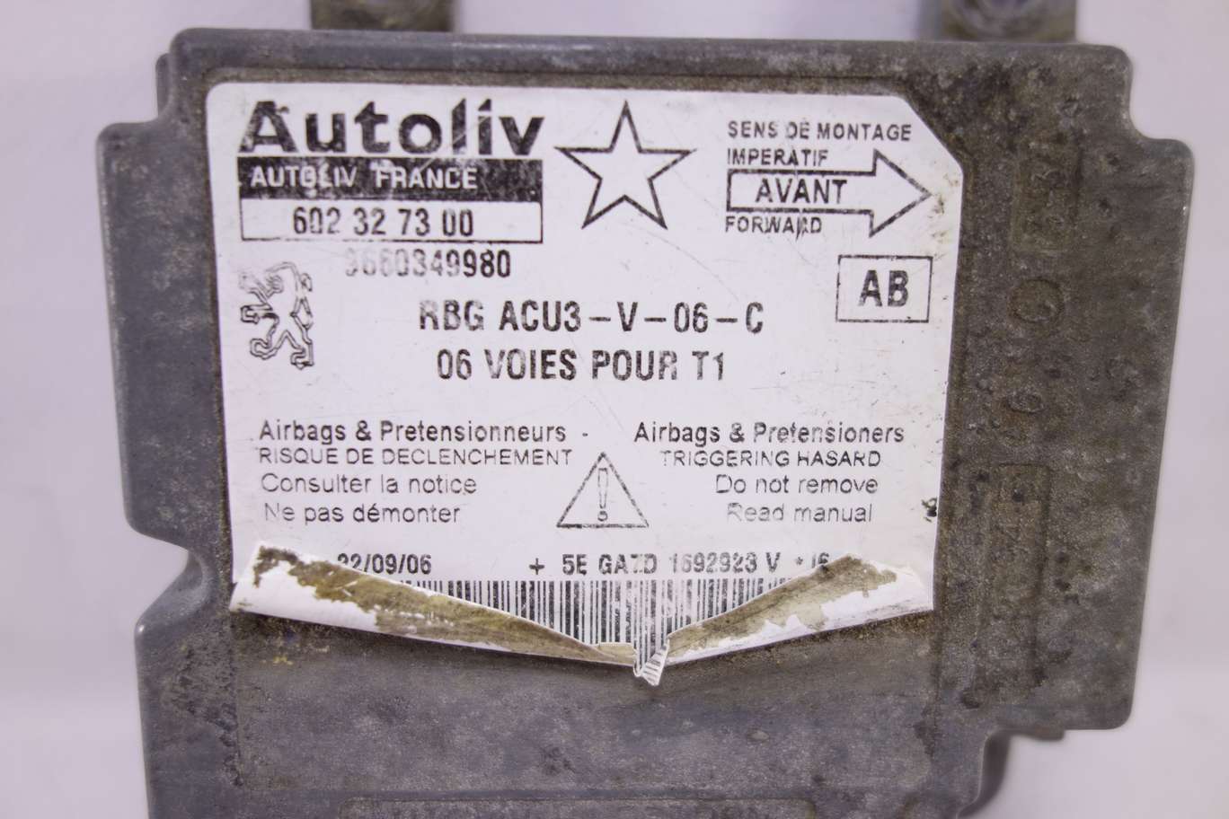 Centralita de airbag Peugeot 206 9660349980 602327300 602 32 73 00 AB - foto 2