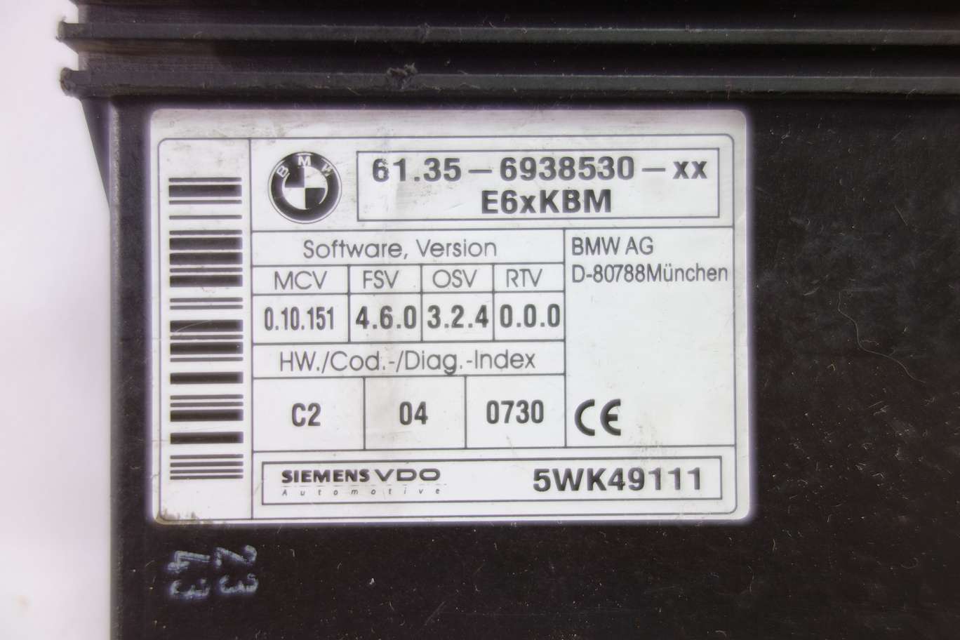 Modulo de control BMW E60 E63 E64 61356938530XX 61.35-6938530-XX Siemens VDO 5WK49111 - foto 2