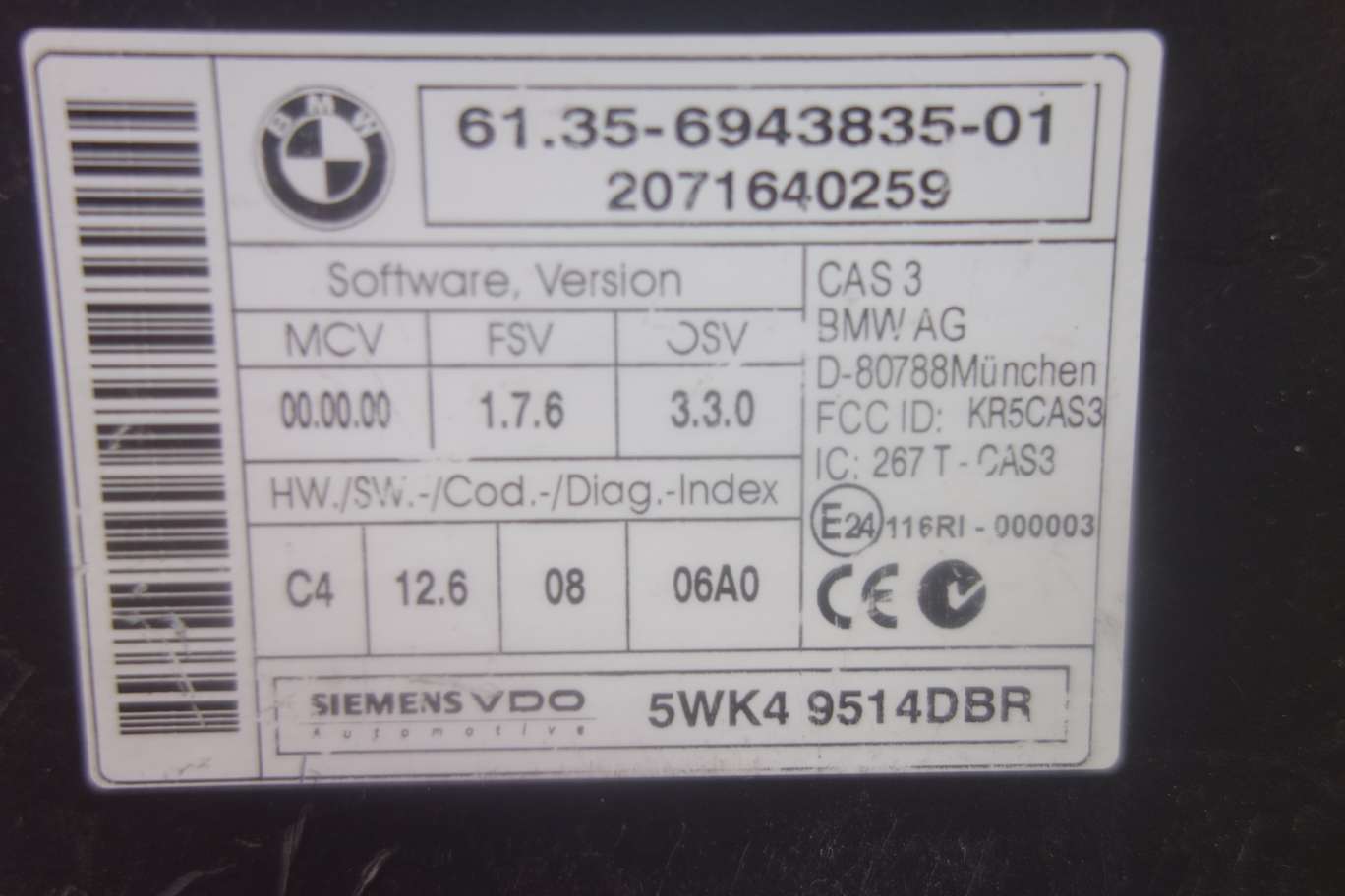 Modulo de control BMW E61 525D 6135694383501 61.35-6943835-01 Siemens VDO 5WK49514DBR 5WK4 9514DBR - foto 2