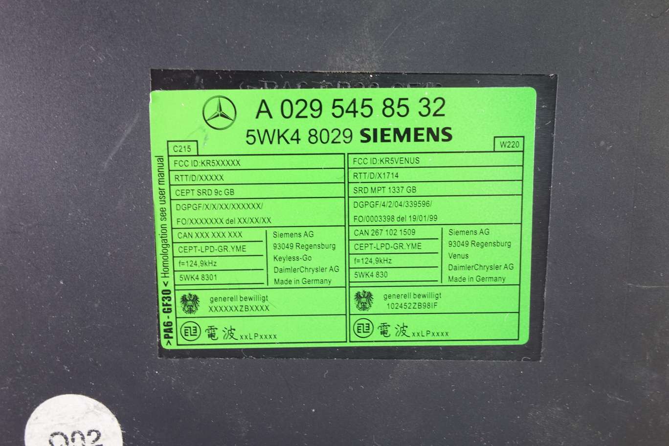 Módulo de control sin llave Mercedes W220 W215 A0295458532 A 029 545 85 32 Siemens 5WK48029 5WK4 8029 - foto 2