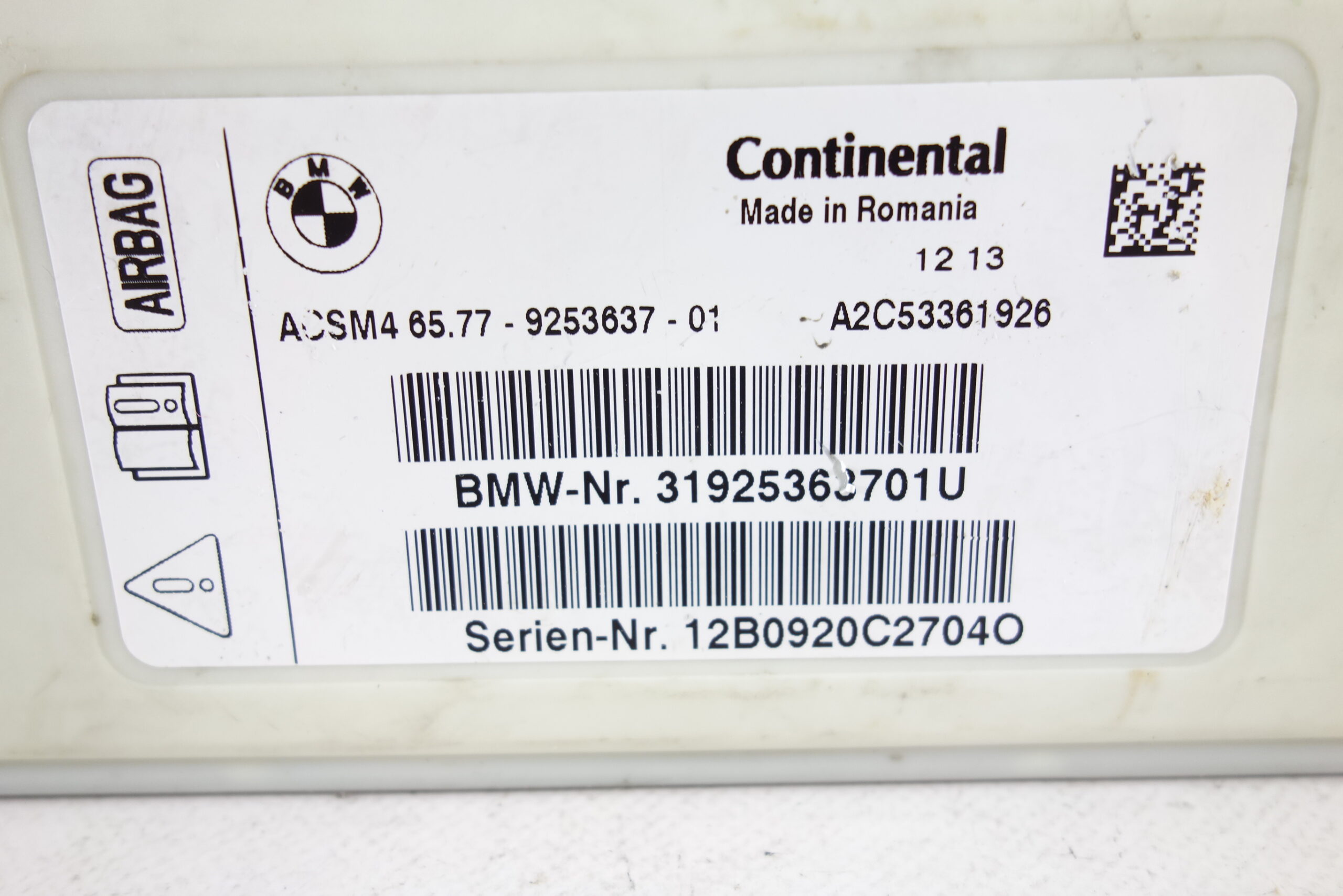 Módulo de control airbag BMW 5 6577925363701 65 77 9253637 01 A2C53361926 31925363701U - foto 2