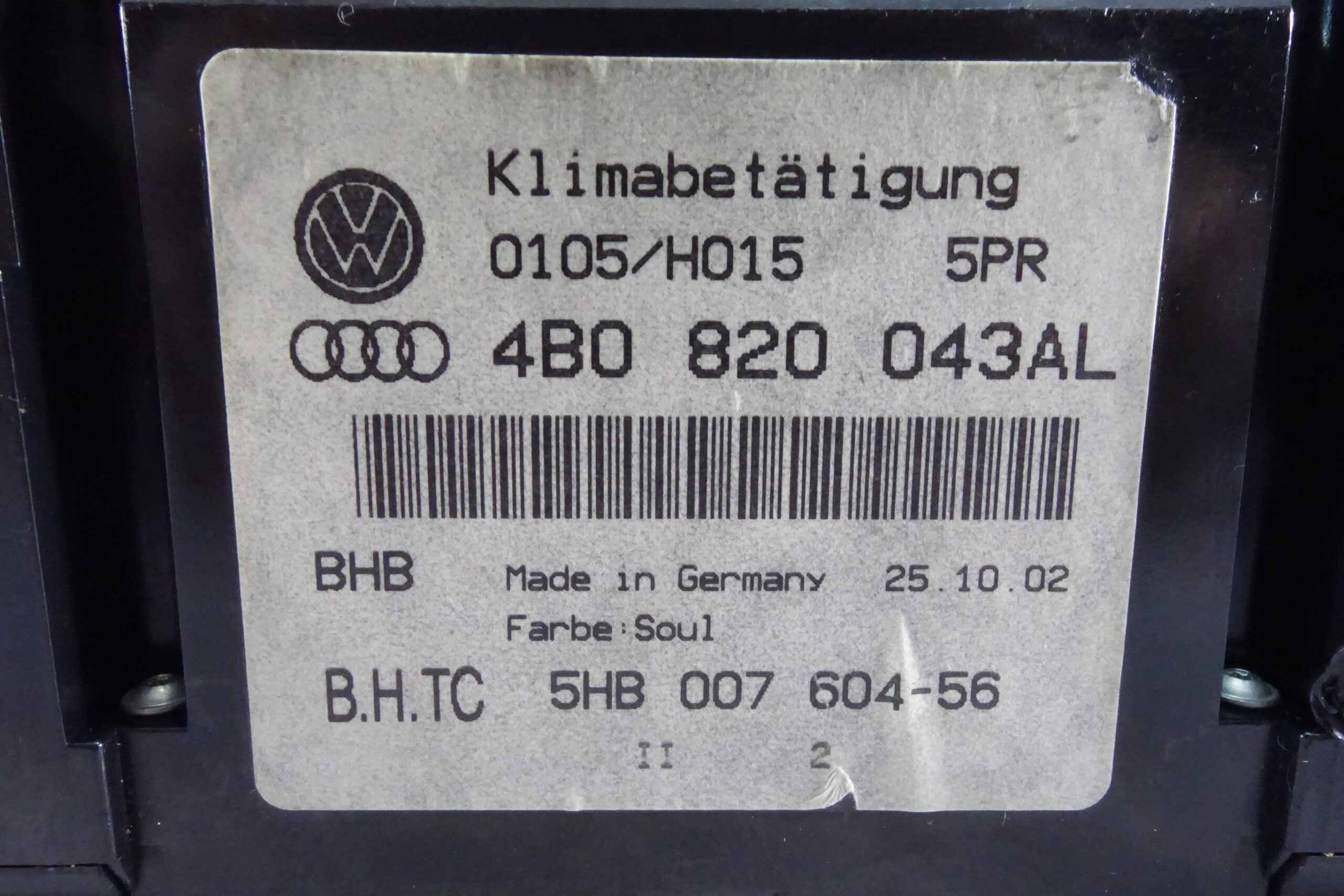 Mando de clima VW Audi A6 4B0820043AL 4B0 820 043AL 5HB0060456 5HB 007 604 56 - foto 2