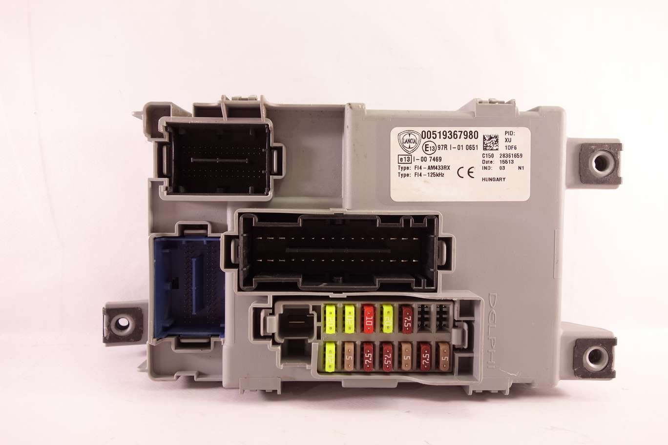 Caja de fusibles Fiat Lancia 00519367980 97RI010651 97RI 01 0651 FI4AM433RX FI4 AM433RX FI4125KHZ FI41 25KHZ - foto 1