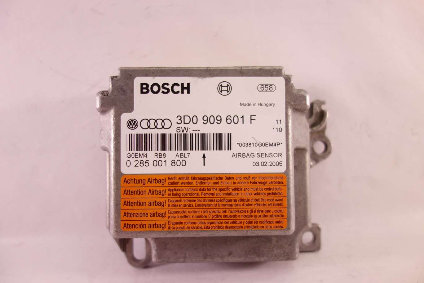 Centralita de airbag VW Audi 3D0909601F 3D0 909 601 F 0285001800 0 285 001 800 - foto 1