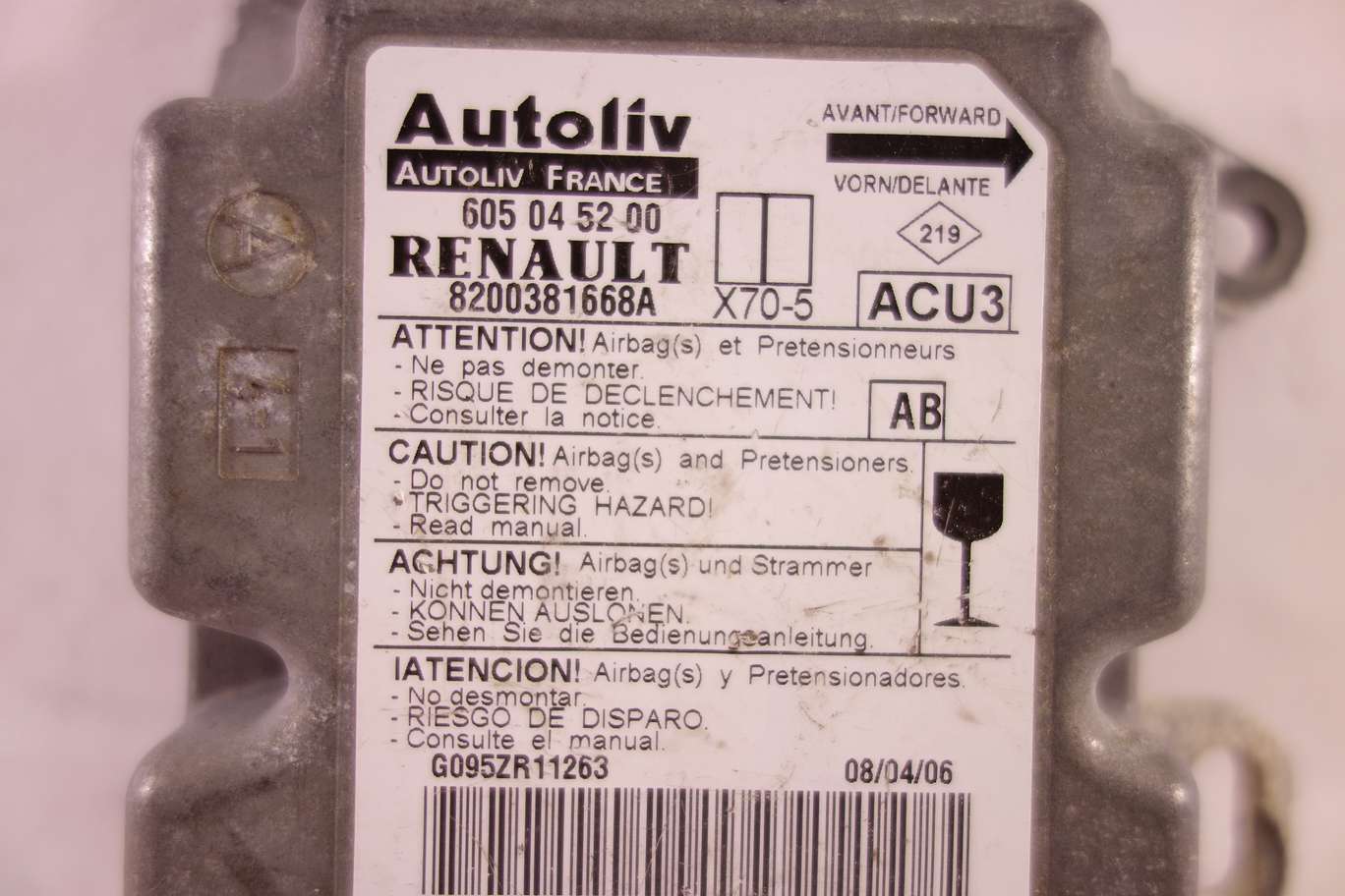 Centralita de airbag Renault Trafic 605045200 605 04 52 00 8200381668A AB - foto 2