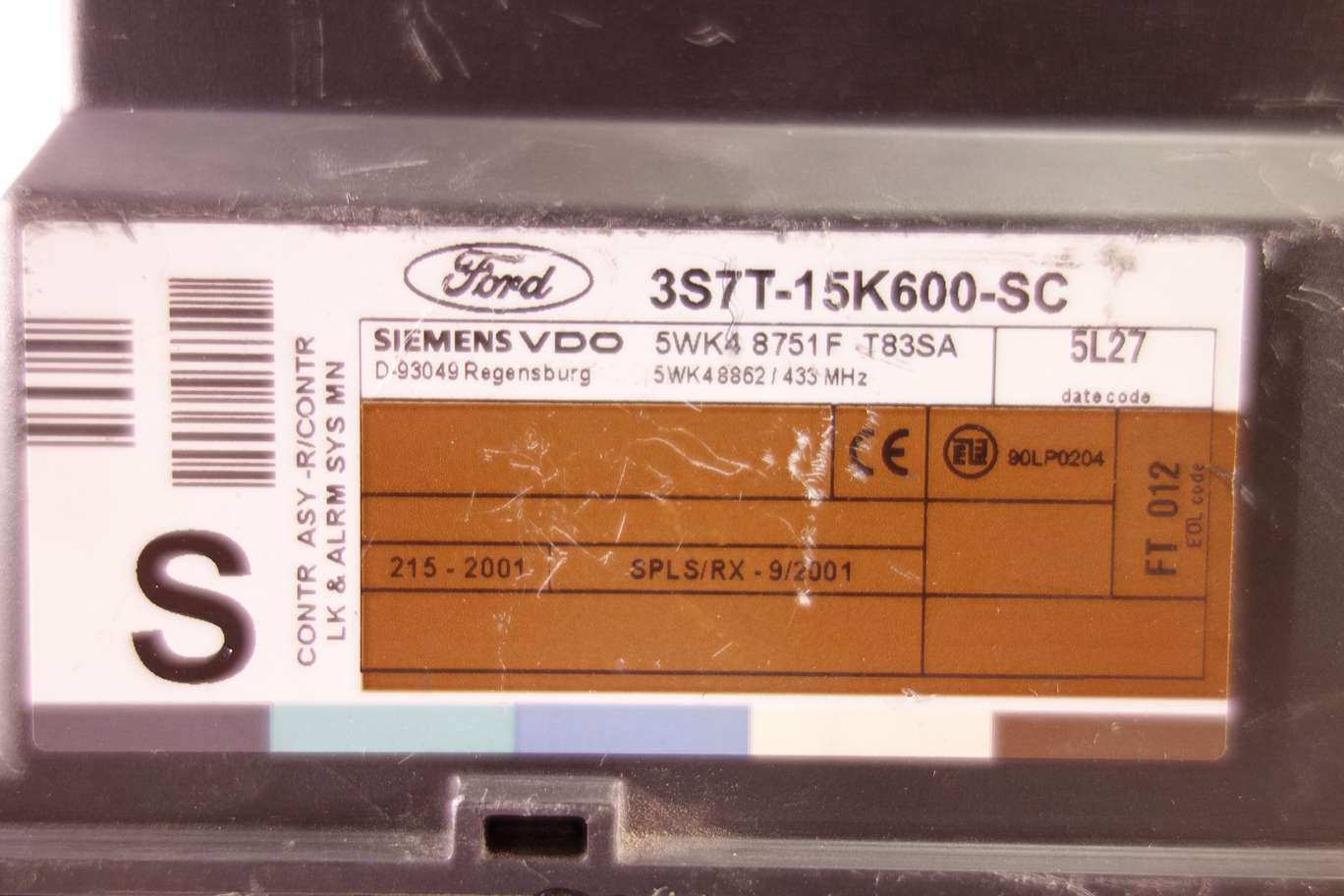 Kit Centralita del motor Ford Mondeo 6S7112A650EA 6S71 12A650 EA R0411C048A 3S7T15K600SC 3S7T 15K600 SC 5WK48751FT83SA 5WK4 9751F T83SA 98VP15607AB 98VP 15607 AB - foto 3