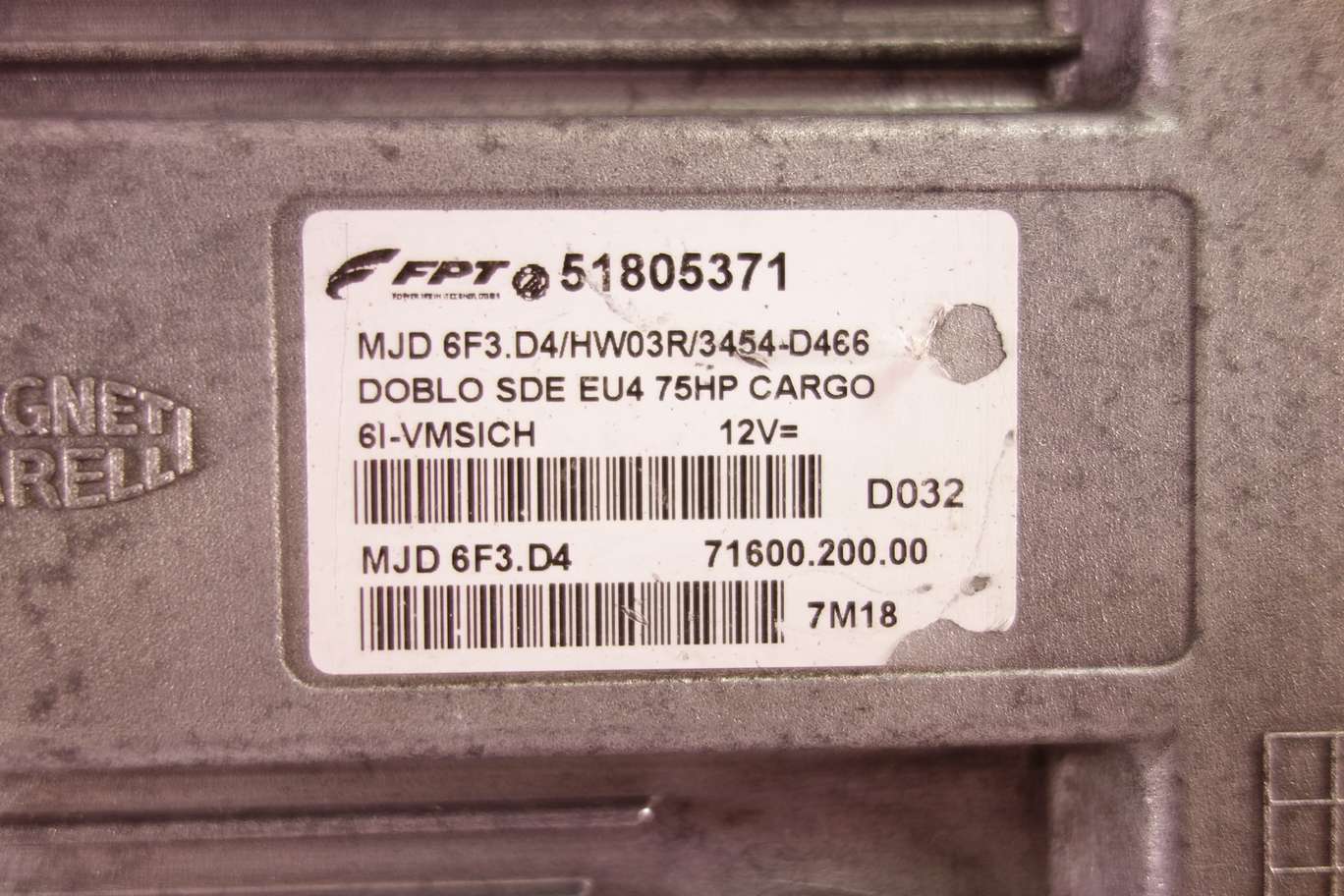 Centralita del motor ECU con lector de llave Fiat Doblo 51805371 7160020000 71600.200.00 MJD6F3D4 MJD 6F3.D4 46528244 465 282 44 - foto 2