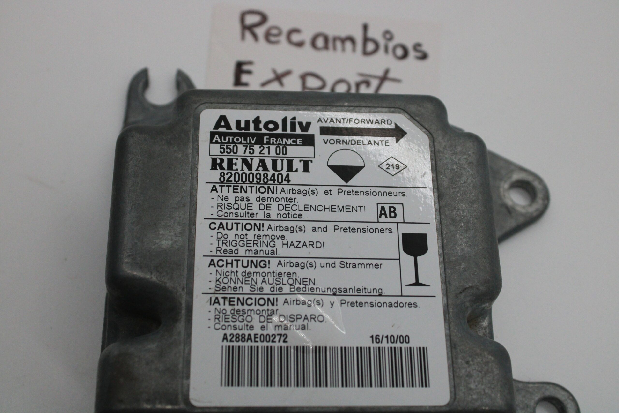 Centralita de airbag Renault Master 550752100 550 75 21 00 8200098404AB 8200098404 AB - foto 2