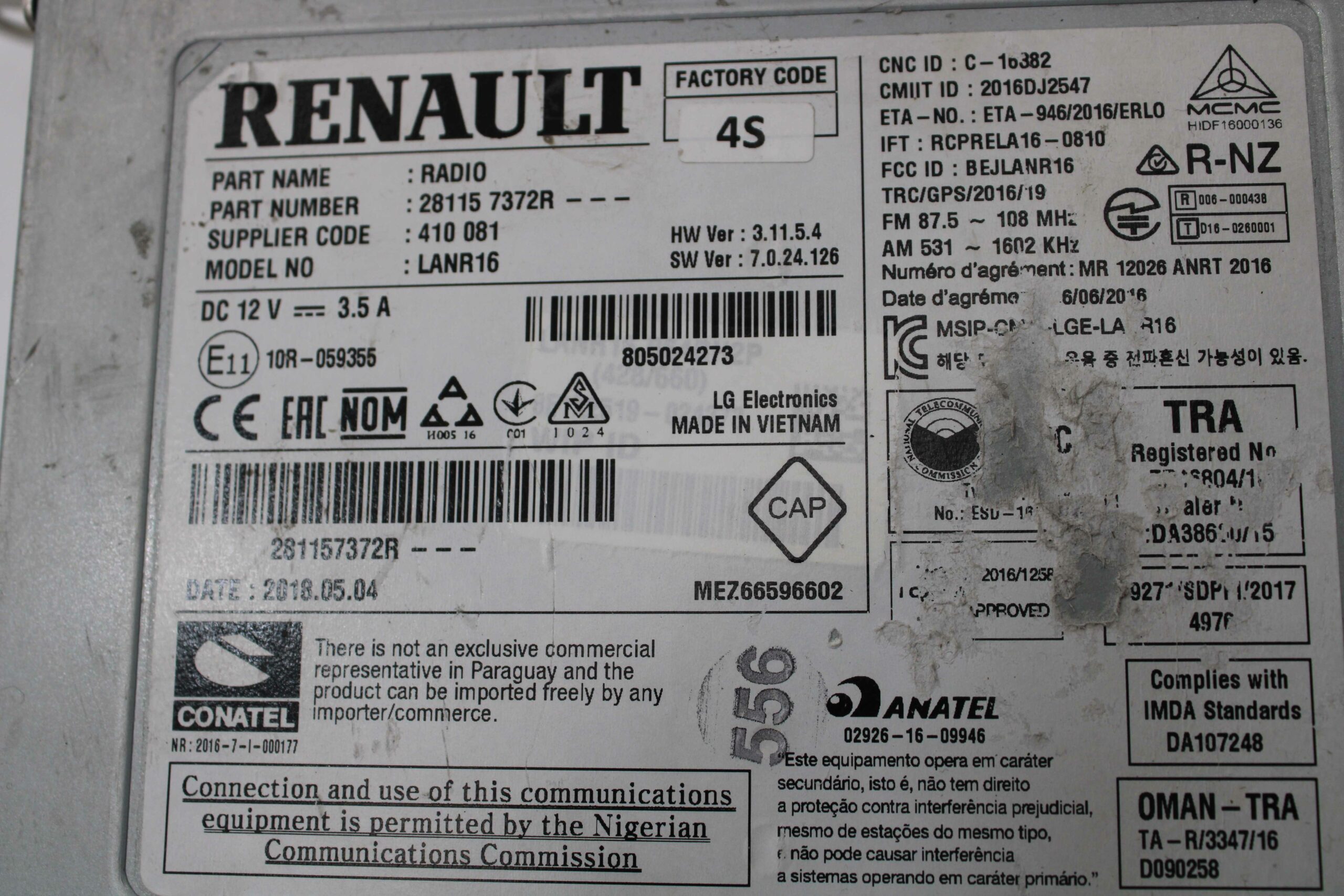 Sistema de Navegación Renault Scenic 281157372R 28115 7372R 2016DJ2547 10R059355 10R 059355 - foto 2